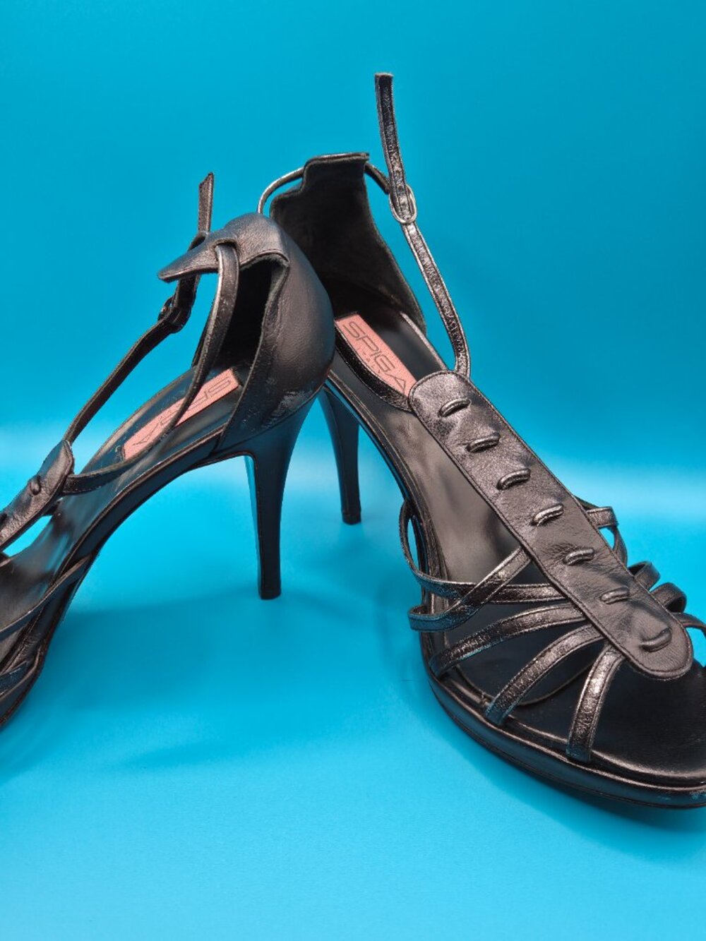 Spiga Black Leather Hight Heel  Strappy Sandals Size 10 Made in Italy - Picture 12 of 15